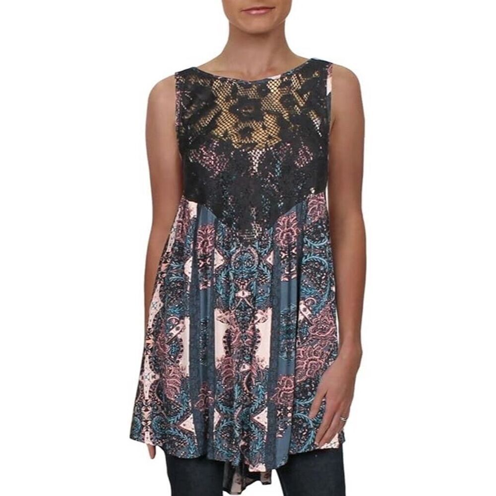 Free People Women's S Trapeze Mini Dress Top Multicolor Boho Chic